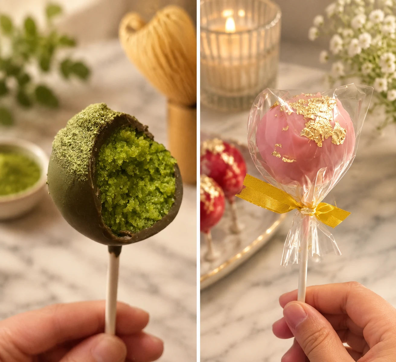 Matcha and Gold Cake Pops